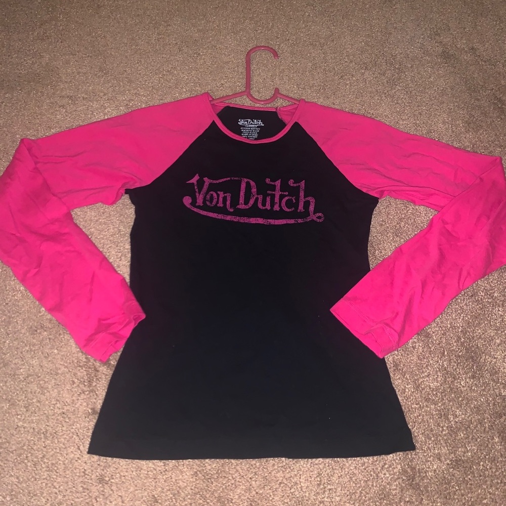 Vondutch baseball longsleeve tee (pink and black)